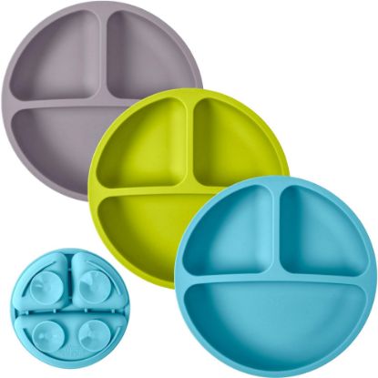 Picture of WeeSprout Suction Plates for Babies & Toddlers - 100% Silicone, Dinnerware Stays Put, Divided Design for Picky Eaters, Microwave & Dishwasher Friendly, 3 Pack
