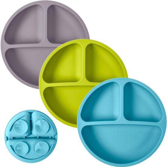 Picture of WeeSprout Suction Plates for Babies & Toddlers - 100% Silicone, Dinnerware Stays Put, Divided Design for Picky Eaters, Microwave & Dishwasher Friendly, 3 Pack