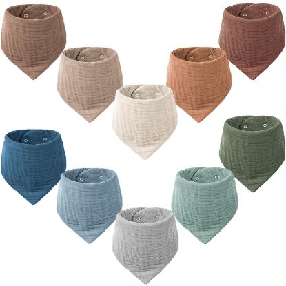 Picture of Konssy Muslin Baby Bibs 10 Pack Baby Bandana Drool Bibs 100% Cotton for Unisex Boys and Girls, Soft Absorbent Set for Teething and Drooling