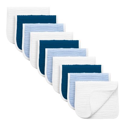 Picture of Synrroe Burp Cloths Large, Muslin Burp Cloths for Baby Girls and Boys, Pack of 10 Extra Absorbent and Soft Muslin, 6 Layers 20 by 10 Inches 100% Cotton (Blue Sets 10 Pack)