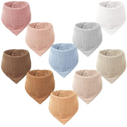 Picture of Konssy Muslin Baby Bibs 10 Pack Baby Bandana Drool Bibs 100% Cotton for Unisex Boys and Girls, Soft Absorbent Set for Teething and Drooling