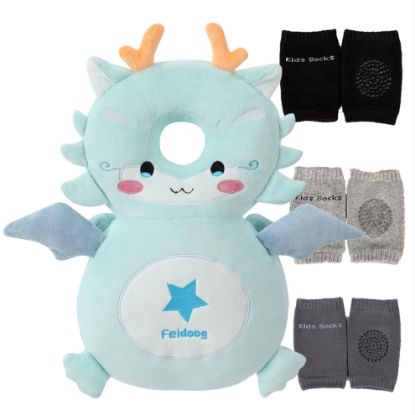 Picture of Feidoog Baby Head Protector Cushion Backpack with 3 Baby Knee Pads for Walking & Crawling,Blue Dragon