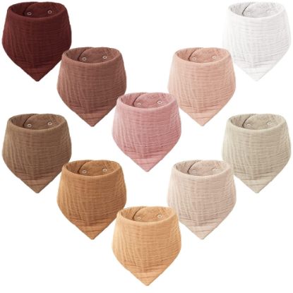 Picture of Konssy Muslin Baby Bibs 10 Pack Baby Bandana Drool Bibs 100% Cotton for Unisex Boys and Girls, Soft Absorbent Set for Teething and Drooling