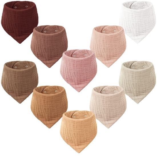 Picture of Konssy Muslin Baby Bibs 10 Pack Baby Bandana Drool Bibs 100% Cotton for Unisex Boys and Girls, Soft Absorbent Set for Teething and Drooling
