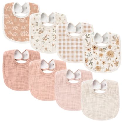 Picture of Konssy Muslin Baby Bibs 8 Pack Baby Bandana Drool Bibs Cotton for Unisex Boys and Girls, Soft Absorbent Set for Teething and Drooling