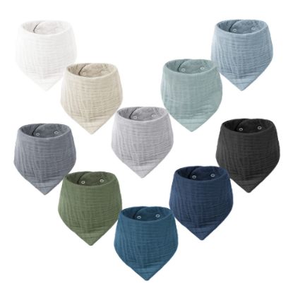 Picture of Konssy Muslin Baby Bibs 10 Pack Baby Bandana Drool Bibs 100% Cotton for Unisex Boys and Girls, Soft Absorbent Set for Teething and Drooling