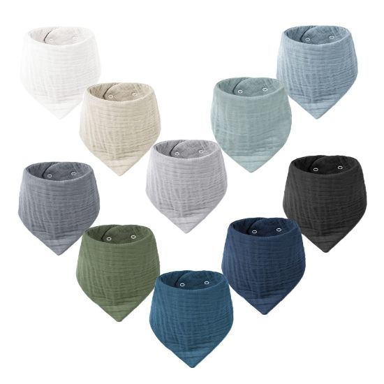 Picture of Konssy Muslin Baby Bibs 10 Pack Baby Bandana Drool Bibs 100% Cotton for Unisex Boys and Girls, Soft Absorbent Set for Teething and Drooling