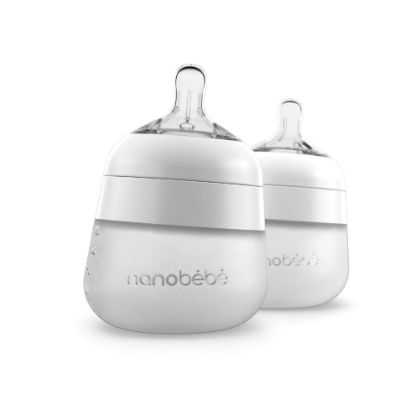 Picture of Nanobébé Flexy Silicone Baby Bottle, Anti-Colic, Natural Feel, Non-Collapsing Nipple, Non-Tip Stable Base, Easy to Clean 2-Pack, White, 5 oz