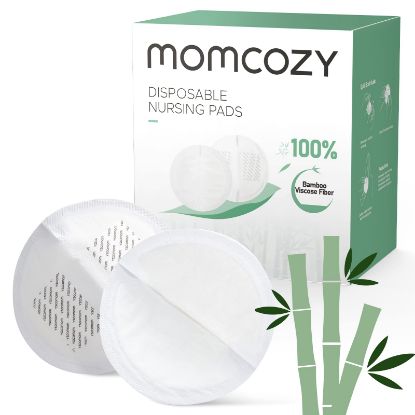 Picture of Momcozy Bamboo Fiber Disposable Nursing Pads, 100% Natural Materials and 100% Biodegradable, Skin Contacts Only Most Natural Materials, for Sensitive Skin, Individually Packaged（120 Count）