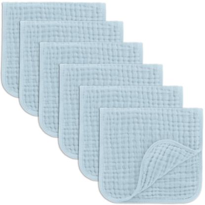 Picture of Comfy Cubs Muslin Burp Cloths 20" x 10", Pack of 6 - Large, 6-Layer, Ultra Absorbent 100% Cotton for Baby Drool and Messes - Soft, Safe & Gentle Baby Burp Cloths Set for Boys & Girls - Sky Blue