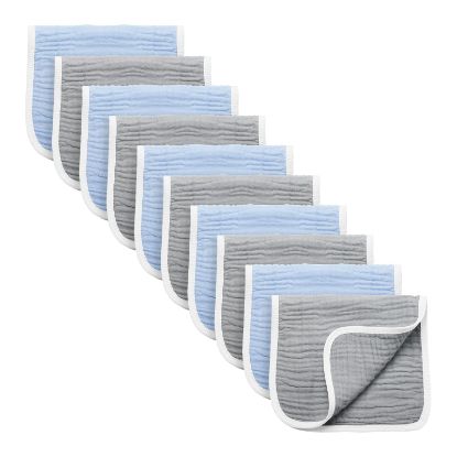 Picture of Synrroe Burp Cloths Large, Muslin Burp Cloths for Baby Girls and Boys, Pack of 10 Extra Absorbent and Soft Muslin, 6 Layers 20 by 10 Inches 100% Cotton (Blue-Grey 10 Pack)