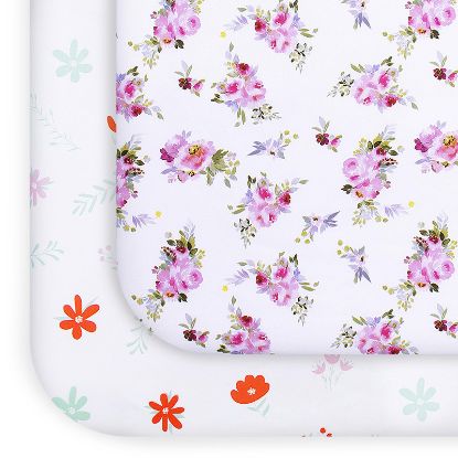 Picture of Pack and Play Sheets Girl Red Floral, Compatible with Graco Pack and Play