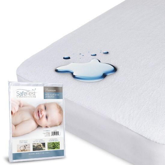 Picture of SafeRest Waterproof Crib Size Mattress Protector - Fitted with Stretchable Pockets - Machine Washable Cotton Mattress Cover for Bed
