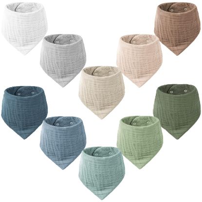 Picture of Konssy Muslin Baby Bibs 10 Pack Baby Bandana Drool Bibs 100% Cotton for Unisex Boys and Girls, Soft Absorbent Set for Teething and Drooling