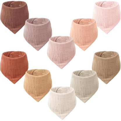 Picture of Konssy Muslin Baby Bibs 10 Pack Baby Bandana Drool Bibs 100% Cotton for Unisex Boys and Girls, Soft Absorbent Set for Teething and Drooling