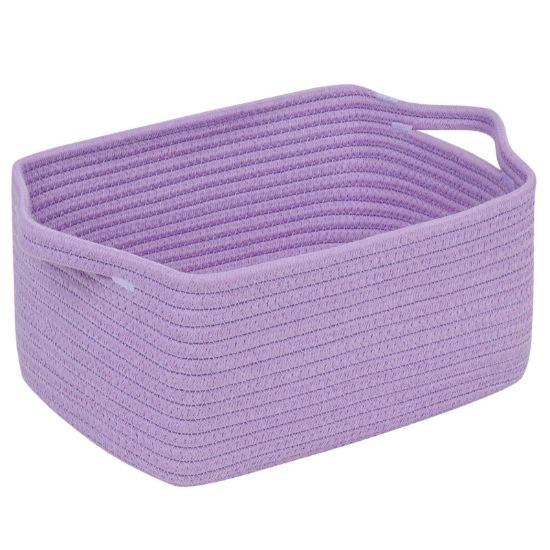 Picture of CubesLand Cube Storage Organizer Basket Bin, Cube Shelf Shelves Cotton Rope Basket, Durable Woven Rectangular Basket for Organizing, Nursery Toys Basket, 14x10x7.08IN Purple Basket