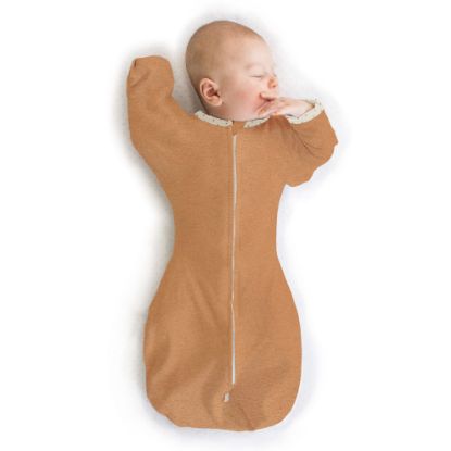 Picture of SwaddleDesigns Transitional Swaddle Sack, Arms Up Half-Length Sleeves & Mitten Cuffs, Swaddle for Newborn Transition to Baby Sleep Sack Wearable Blanket, Small, 0-3 Month, 6-14 lb, Heathered Butterum