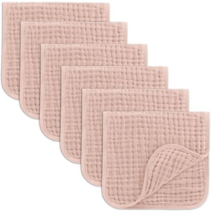 Picture of Comfy Cubs Muslin Burp Cloths 20" x 10", Pack of 6 - Large, 6-Layer, Ultra Absorbent 100% Cotton for Baby Drool and Messes - Soft, Safe & Gentle Baby Burp Cloths Set for Boys & Girls - Blush