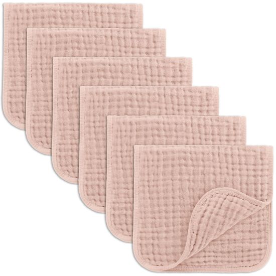 Picture of Comfy Cubs Muslin Burp Cloths 20" x 10", Pack of 6 - Large, 6-Layer, Ultra Absorbent 100% Cotton for Baby Drool and Messes - Soft, Safe & Gentle Baby Burp Cloths Set for Boys & Girls - Blush