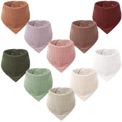 Picture of Konssy Muslin Baby Bibs 10 Pack Baby Bandana Drool Bibs 100% Cotton for Unisex Boys and Girls, Soft Absorbent Set for Teething and Drooling