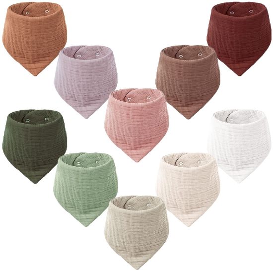 Picture of Konssy Muslin Baby Bibs 10 Pack Baby Bandana Drool Bibs 100% Cotton for Unisex Boys and Girls, Soft Absorbent Set for Teething and Drooling