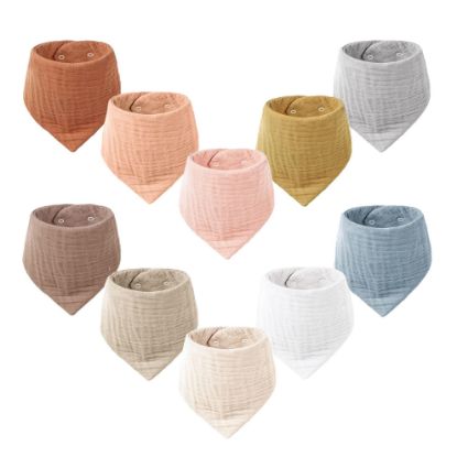 Picture of Konssy Muslin Baby Bibs 10 Pack Baby Bandana Drool Bibs 100% Cotton for Unisex Boys and Girls, Soft Absorbent Set for Teething and Drooling