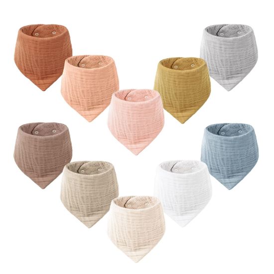 Picture of Konssy Muslin Baby Bibs 10 Pack Baby Bandana Drool Bibs 100% Cotton for Unisex Boys and Girls, Soft Absorbent Set for Teething and Drooling