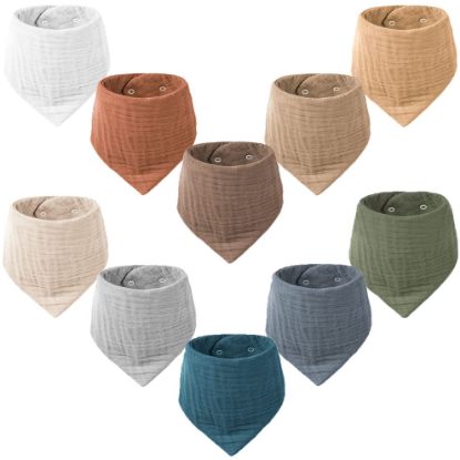 Picture of Konssy Muslin Baby Bibs 10 Pack Baby Bandana Drool Bibs 100% Cotton for Unisex Boys and Girls, Soft Absorbent Set for Teething and Drooling