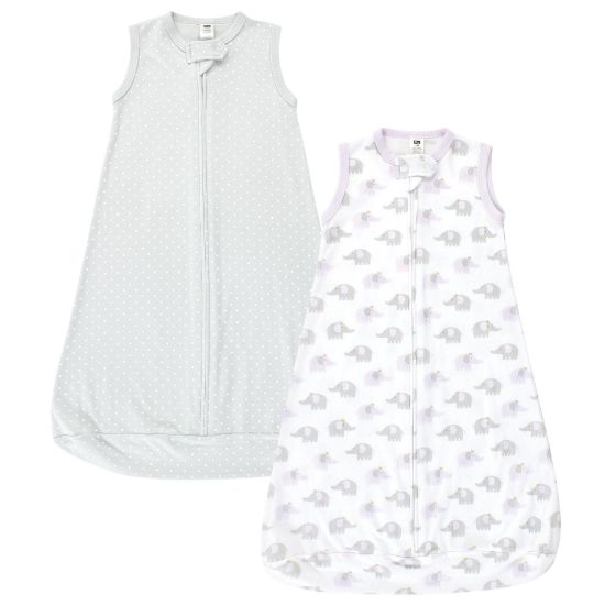 Picture of Hudson Baby Unisex Baby Cotton Wearable Sleeping Bag, Sack, Blanket, Lilac Elephants Sleeveless, 12-18 Months