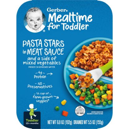 Picture of Gerber Mealtime for Toddler Pasta Stars in Meat Sauce with Side of Mixed Veggies, 6.80 Ounce (Pack of 8)