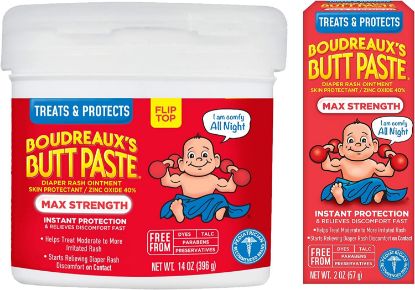 Picture of Boudreaux's Butt Paste Maximum Strength Diaper Rash Cream, Ointment for Baby, 2 oz Tube & 14 oz Jar