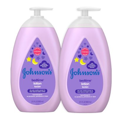 Picture of Johnson's Moisturizing Bedtime Baby Lotion with Coconut Oil & NaturalCalm Aromas to Help Relax Baby, Mild, Hypoallergenic & Paraben-, Phthalate- & Dye-Free, Twin Pack, 27.1 fl. oz, 2 Pack