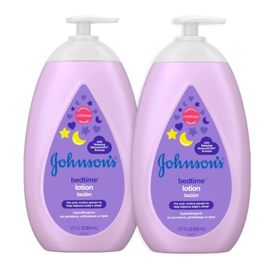 Picture of Johnson's Moisturizing Bedtime Baby Lotion with Coconut Oil & NaturalCalm Aromas to Help Relax Baby, Mild, Hypoallergenic & Paraben-, Phthalate- & Dye-Free, Twin Pack, 27.1 fl. oz, 2 Pack