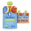 Picture of Gerber Stage 2 Baby Food, Organic Pear Peach Strawberry Puree Pouch, 2 Servings of Fruit, No Added Sweetener, No Artificial Colors or Flavors, 12-Pack