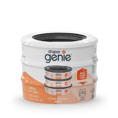 Picture of Diaper Genie Bags Refills 270 Count (Pack of 3) Clean Laundry Scent | Diaper Pail Refills with Max Odor Lock | Holds up to 810 Newborn Diapers