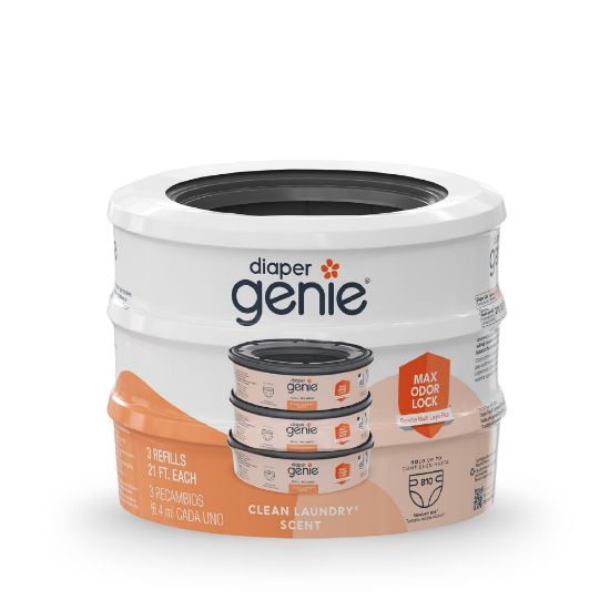 Picture of Diaper Genie Bags Refills 270 Count (Pack of 3) Clean Laundry Scent | Diaper Pail Refills with Max Odor Lock | Holds up to 810 Newborn Diapers