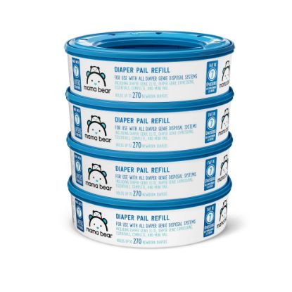 Picture of Amazon Brand - Mama Bear Diaper Pail Refills for Diaper Genie Pails, Unscented, 1080 Count (4 Packs of 270 Count)