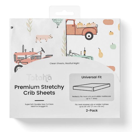Picture of TotAha Crib Sheets for Boys, Premium Stretchy Farm Crib Sheet Fitted, Buttery Soft Truck Crib Mattress Sheets, Calming Effect, All-Season Jersey-Knit 28 X 52 X 9'' Extra Deep Pocket Halloween Pumpkin