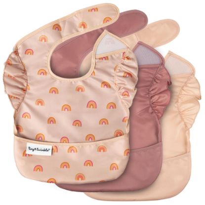 Picture of Tiny Twinkle Mess-Proof Baby Bib - Waterproof Bib for Baby Girl - Machine Washable - Adjustable Closure - PVC, BPA, & Phthalate Free - Great for Travel - Baby Food Bibs (3 Pack, Boho Set)