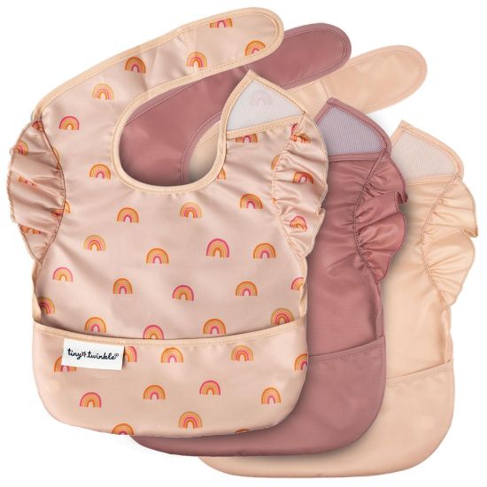 Picture of Tiny Twinkle Mess-Proof Baby Bib - Waterproof Bib for Baby Girl - Machine Washable - Adjustable Closure - PVC, BPA, & Phthalate Free - Great for Travel - Baby Food Bibs (3 Pack, Boho Set)