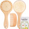 Picture of Baby Hair Brush and Comb Set for Newborn - Wooden Baby Hair Brush Set with Soft Goat Bristle, Baby Brush Set for Newborns, Baby Brush and Comb Set Girl, Boy, Toddler Cradle Cap Brush (Round, Walnut)
