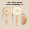 Picture of Baby Hair Brush and Comb Set for Newborn - Wooden Baby Hair Brush Set with Soft Goat Bristle, Baby Brush Set for Newborns, Baby Brush and Comb Set Girl, Boy, Toddler Cradle Cap Brush (Round, Walnut)
