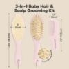 Picture of Baby Hair Brush and Comb Set for Newborn - Wooden Baby Hair Brush Set with Soft Goat Bristle, Baby Brush Set for Newborns, Baby Brush and Comb Set Girl, Boy, Toddler Cradle Cap Brush (Oval, Blush)