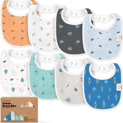 Picture of 8-Pack Organic Baby Bibs for Boys, Girls - Soft Cotton Drooling and Teething Bibs for Baby Girl & Boy, Extra Absorbent, Easy to Clean & Put On for Toddler, Newborn, Infant 0-24 Months (Cosmo)