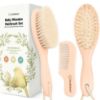 Picture of Baby Hair Brush and Comb Set for Newborn - Wooden Baby Hair Brush Set with Soft Goat Bristle, Baby Brush Set for Newborns, Baby Brush and Comb Set Girl, Boy, Toddler Cradle Cap Brush (Oval, Peach)