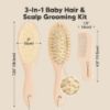 Picture of Baby Hair Brush and Comb Set for Newborn - Wooden Baby Hair Brush Set with Soft Goat Bristle, Baby Brush Set for Newborns, Baby Brush and Comb Set Girl, Boy, Toddler Cradle Cap Brush (Oval, Peach)