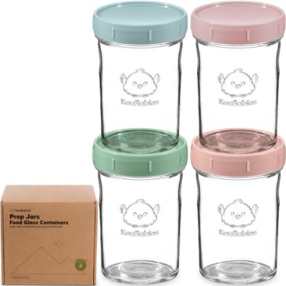 Picture of KeaBabies 4pk 8oz Glass Baby Food Containers with Lids - Leak-Proof, Microwavable Small Glass Jars, Baby Purees & Toddler Snack Storage Containers, BPA-Free, Dishwasher & Freezer Safe (Musk Dusk)