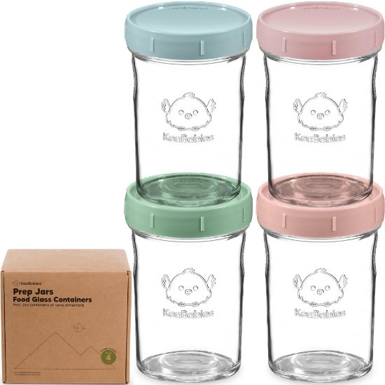 Picture of KeaBabies 4pk 8oz Glass Baby Food Containers with Lids - Leak-Proof, Microwavable Small Glass Jars, Baby Purees & Toddler Snack Storage Containers, BPA-Free, Dishwasher & Freezer Safe (Musk Dusk)