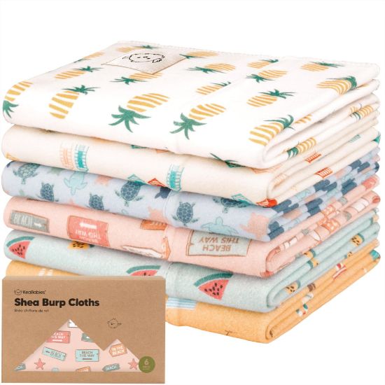 Picture of Organic Burp Cloths Baby Girl & Boy - 6-Pack Large, Super Absorbent Burping Cloths for Babies, Soft & Plush Cotton, Spit Up Rags for Newborns (Beach Day)