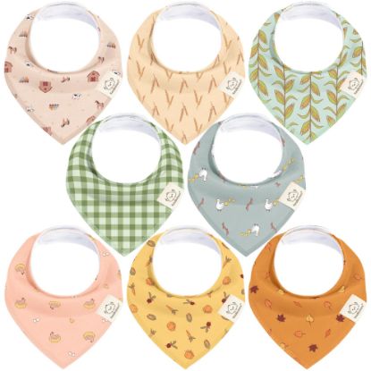 Picture of 8-Pack Organic Baby Bandana Bibs for Girls - Super Absorbent Triangle Baby Bibs for Drooling and Teething Infant, 100% Cotton Extra Soft for Newborn, Infant 0-36 Months (Countryside)